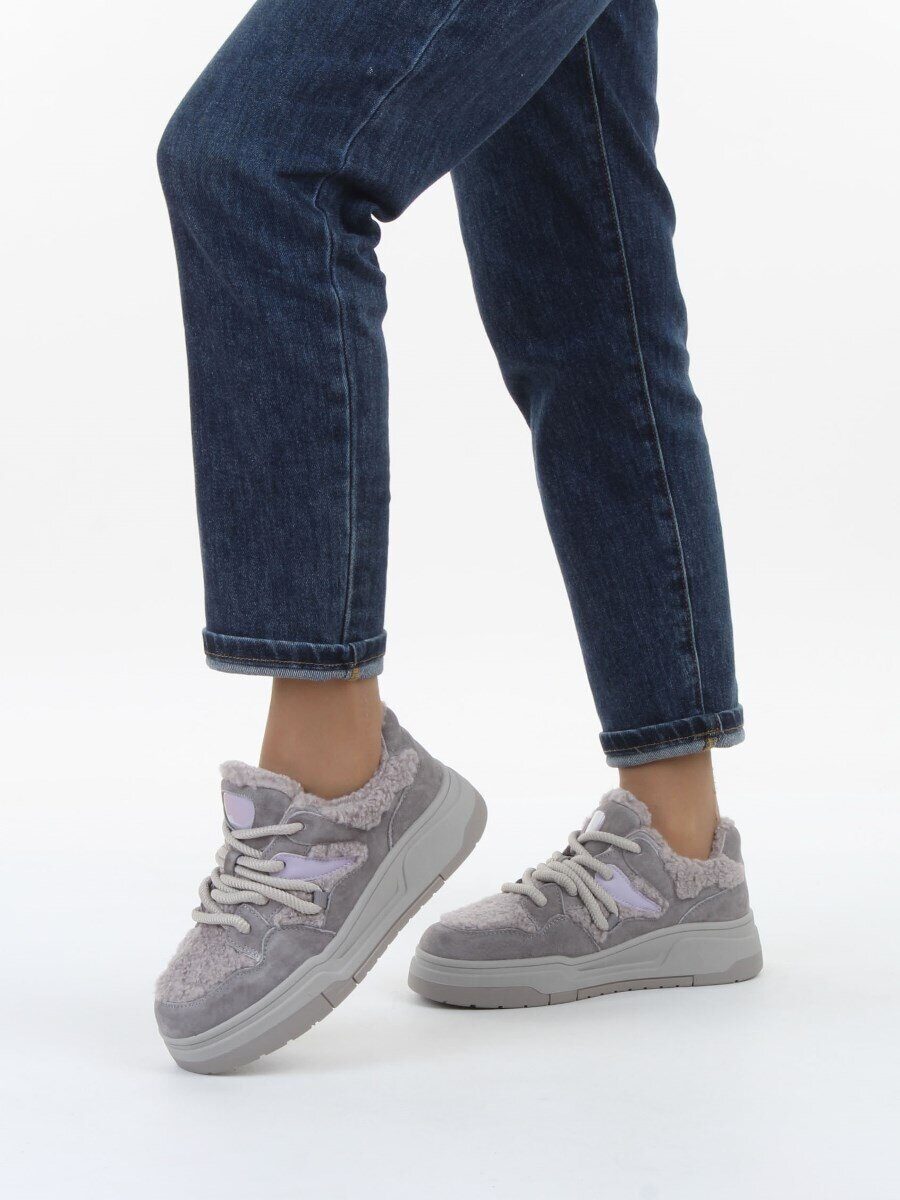 04-P123-2C GRAY Кроссовки демисезонные женские (натуральная замша, натуральная кожа, текстиль)