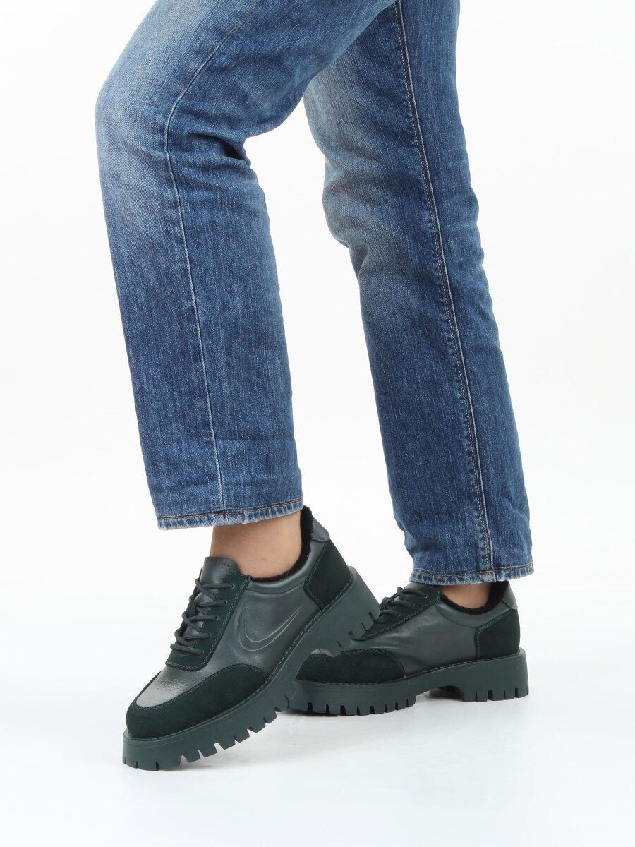 03-XKL23-170R GREEN Полуботинки утепленные женские (натуральная кожа, натуральная замша, байка)