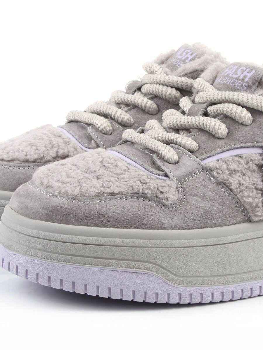 04-P124-3C GRAY Кроссовки демисезонные женские (натуральная замша, искусственный мех)