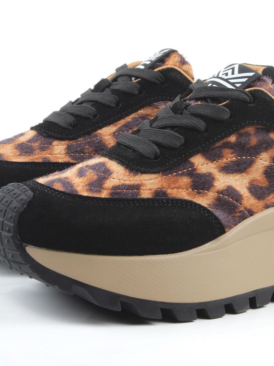 04-PDH362-1 BLACK/LEOPARD Кроссовки демисезонные женские (натуральная замша, натуральная кожа)