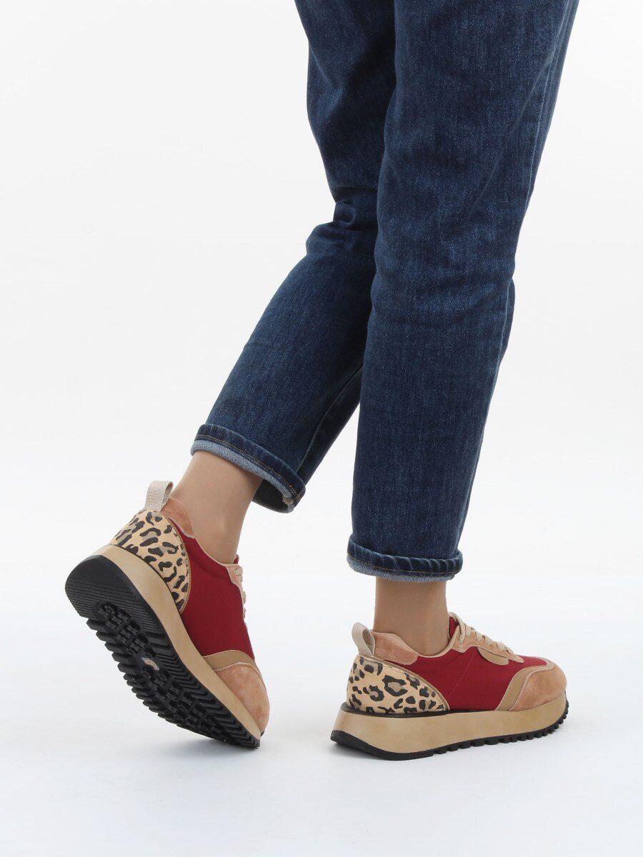 04-PDJ96-3 BEIGE/RED Кроссовки демисезонные женские (натуральная замша, натуральная кожа, текстиль)