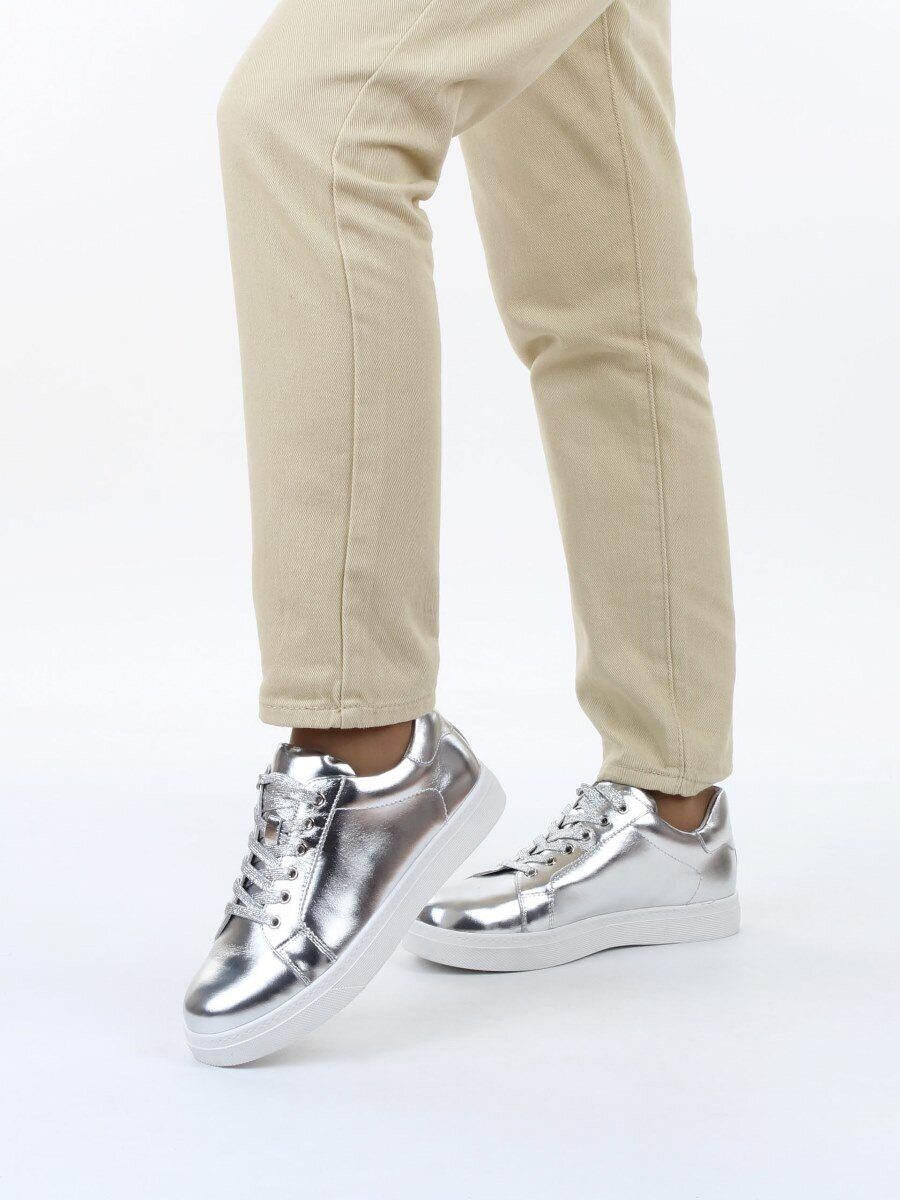 03-C1-1C GREY/SILVER Полуботинки спортивные женские (натуральная кожа)