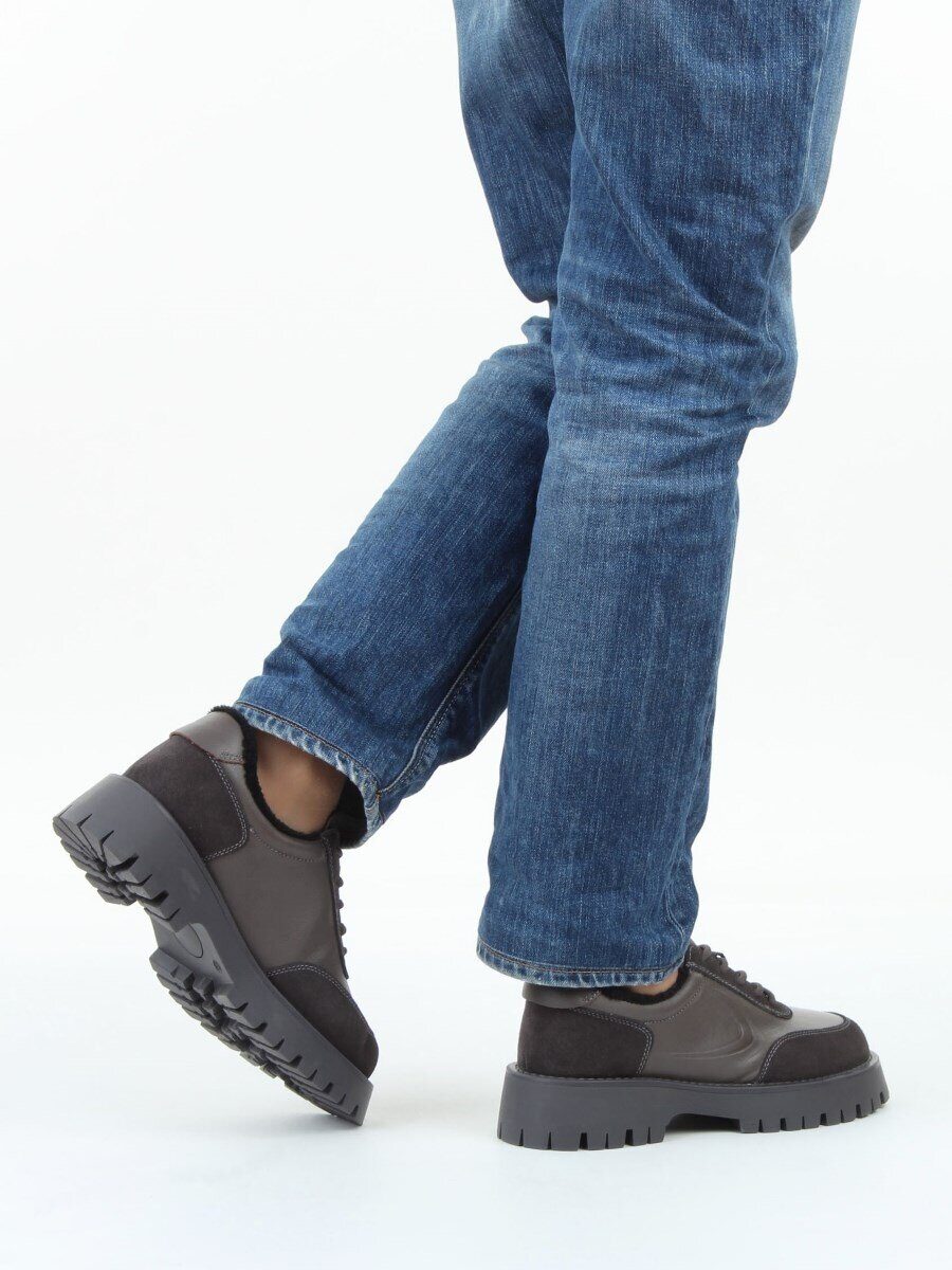 03-XKL23-171R DK.GRAY Полуботинки утепленные женские (натуральная кожа, натуральная замша, байка)