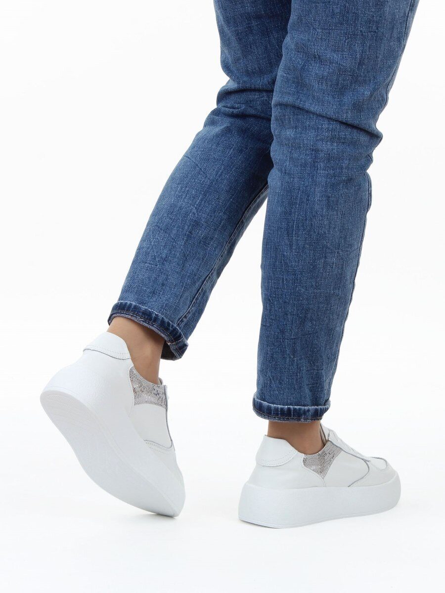 03-C140-9 WHITE Полуботинки спортивные женские (натуральная кожа)