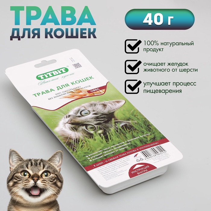 Трава Titbit для кошек, овес, 40 г
