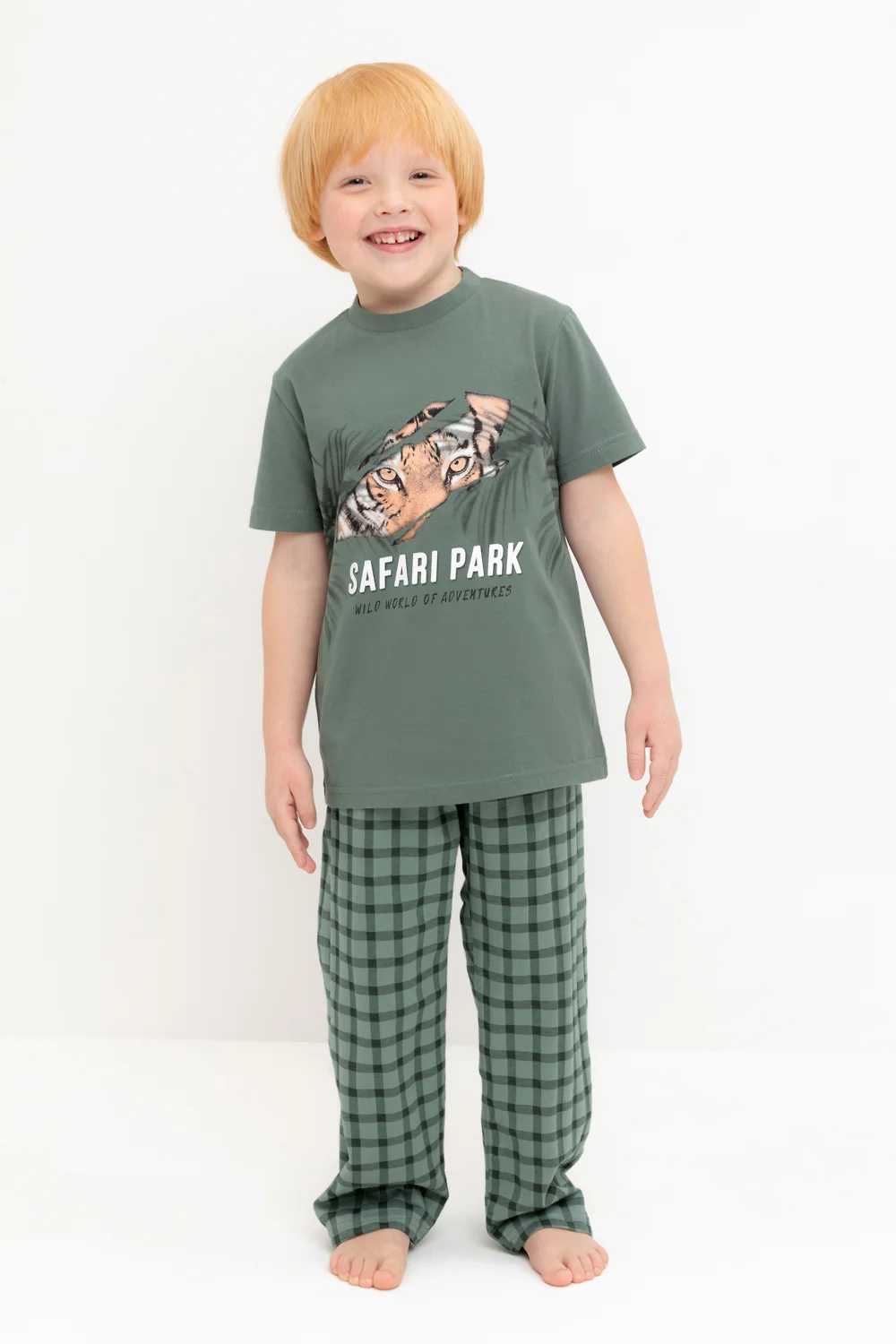 CROCKID Пижама К 1599 зеленый мох, клетка