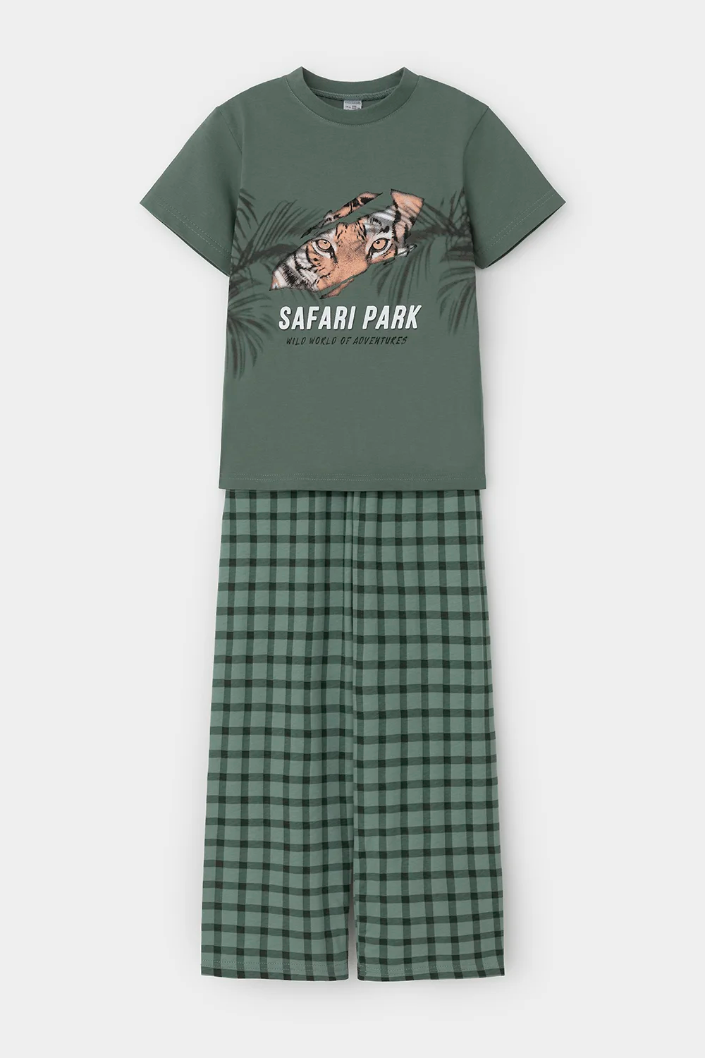 CROCKID Пижама К 1599-1 зеленый мох, клетка