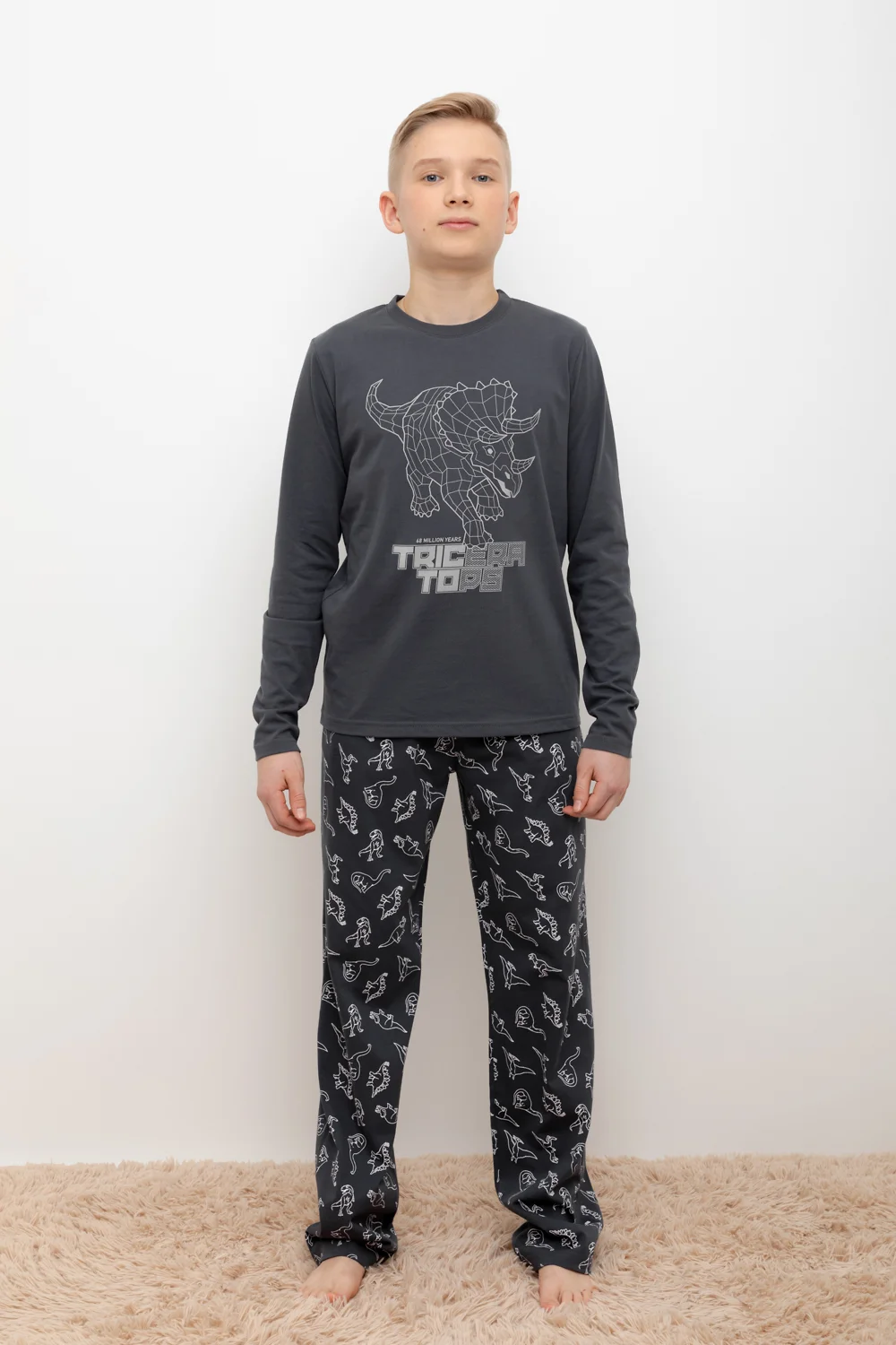 CUBBY Пижама КБ 2832 серый гранит, дино друзья
