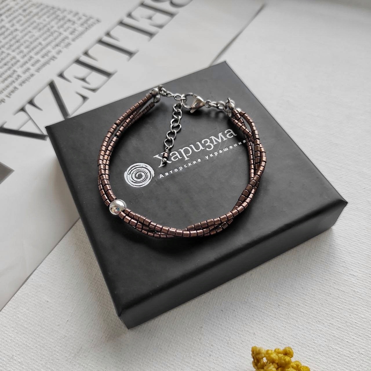 Браслет из гематита цвета какао тройной