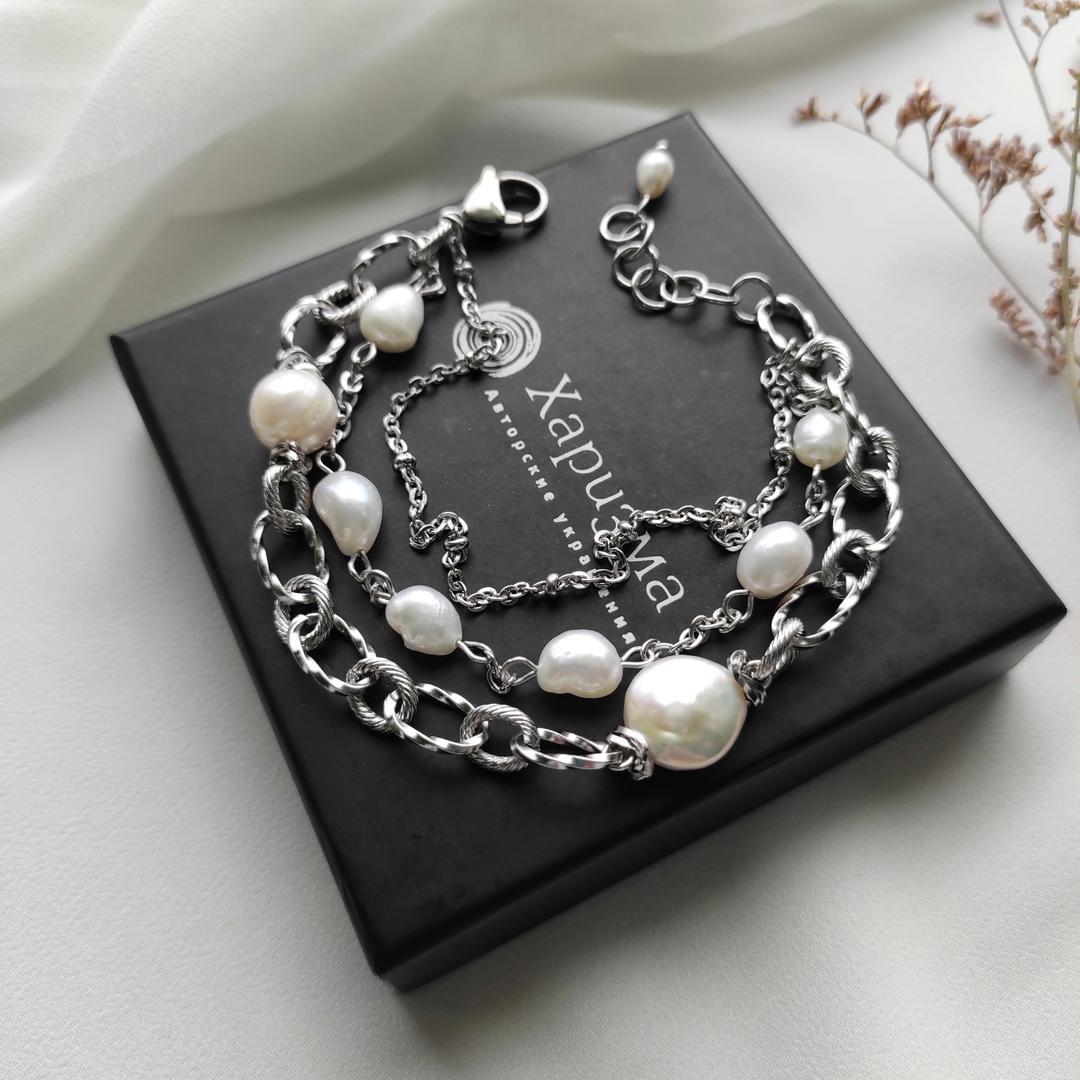 Многослойный браслет с жемчужинами