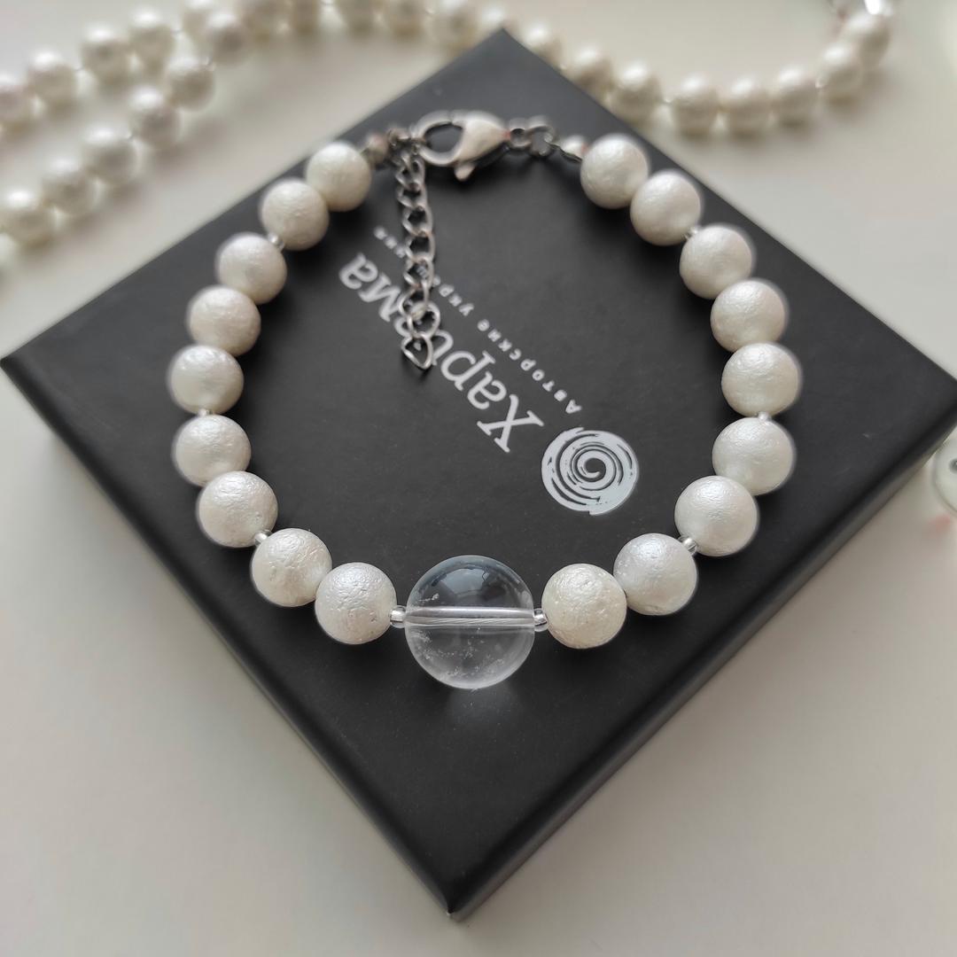 Браслет из хлопкового жемчуга с горным хрусталём