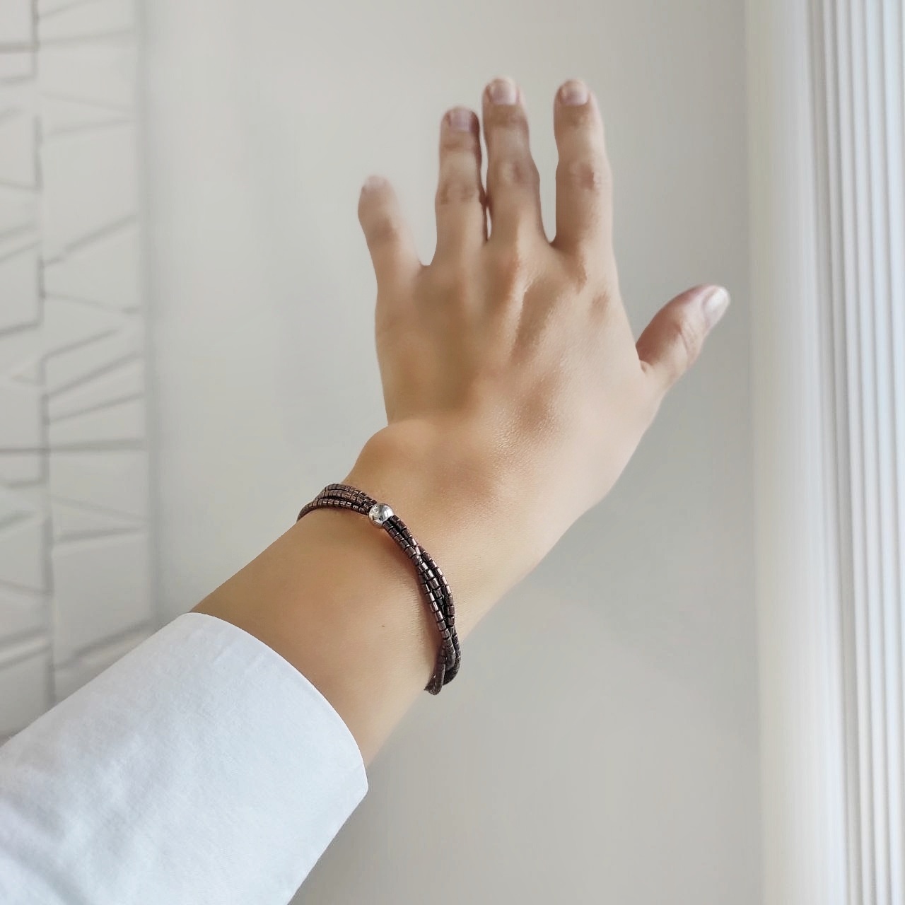 Браслет из гематита цвета какао тройной