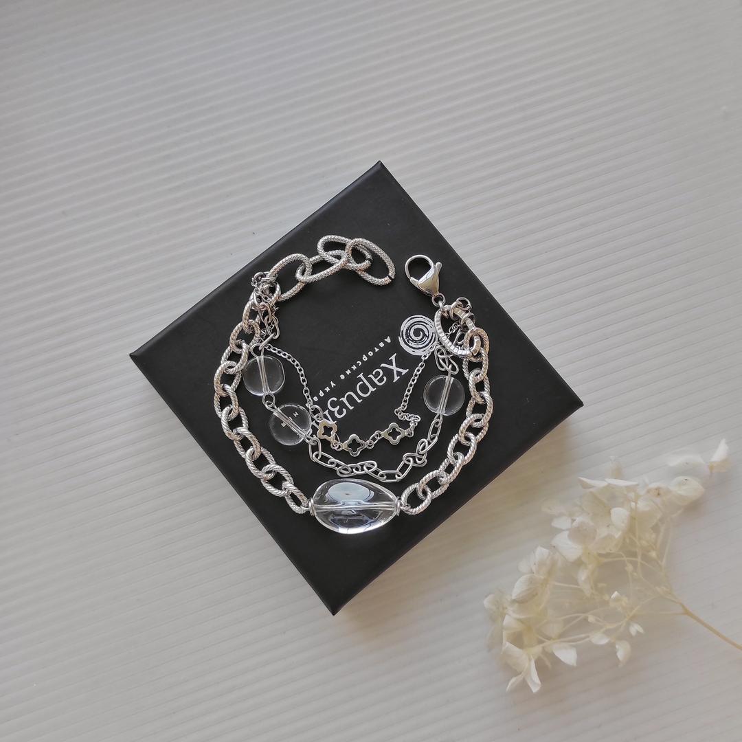 Многослойный браслет с горным хрусталем разной формы