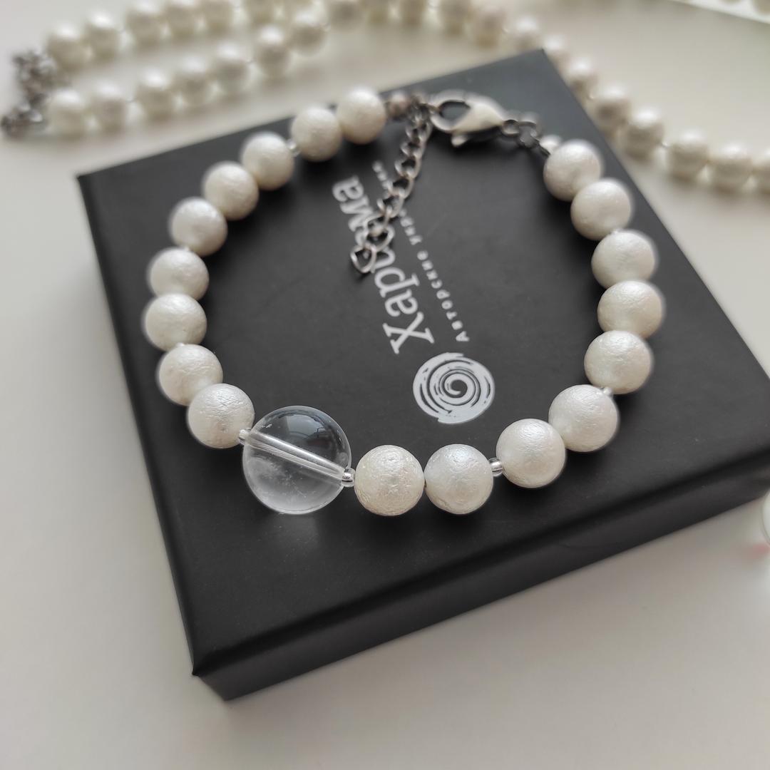 Браслет из хлопкового жемчуга с горным хрусталём