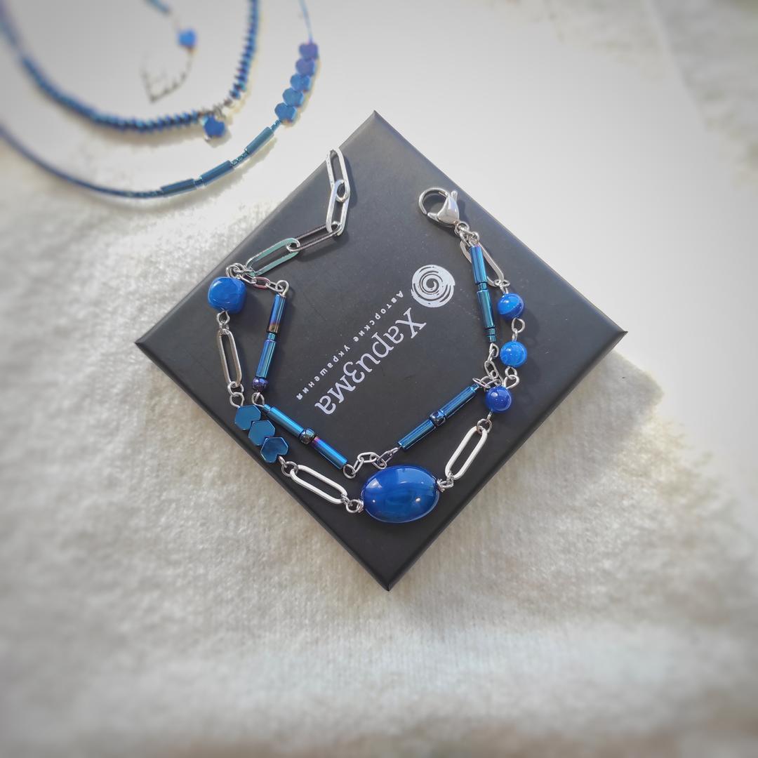 Браслет из гематита синие оттенки