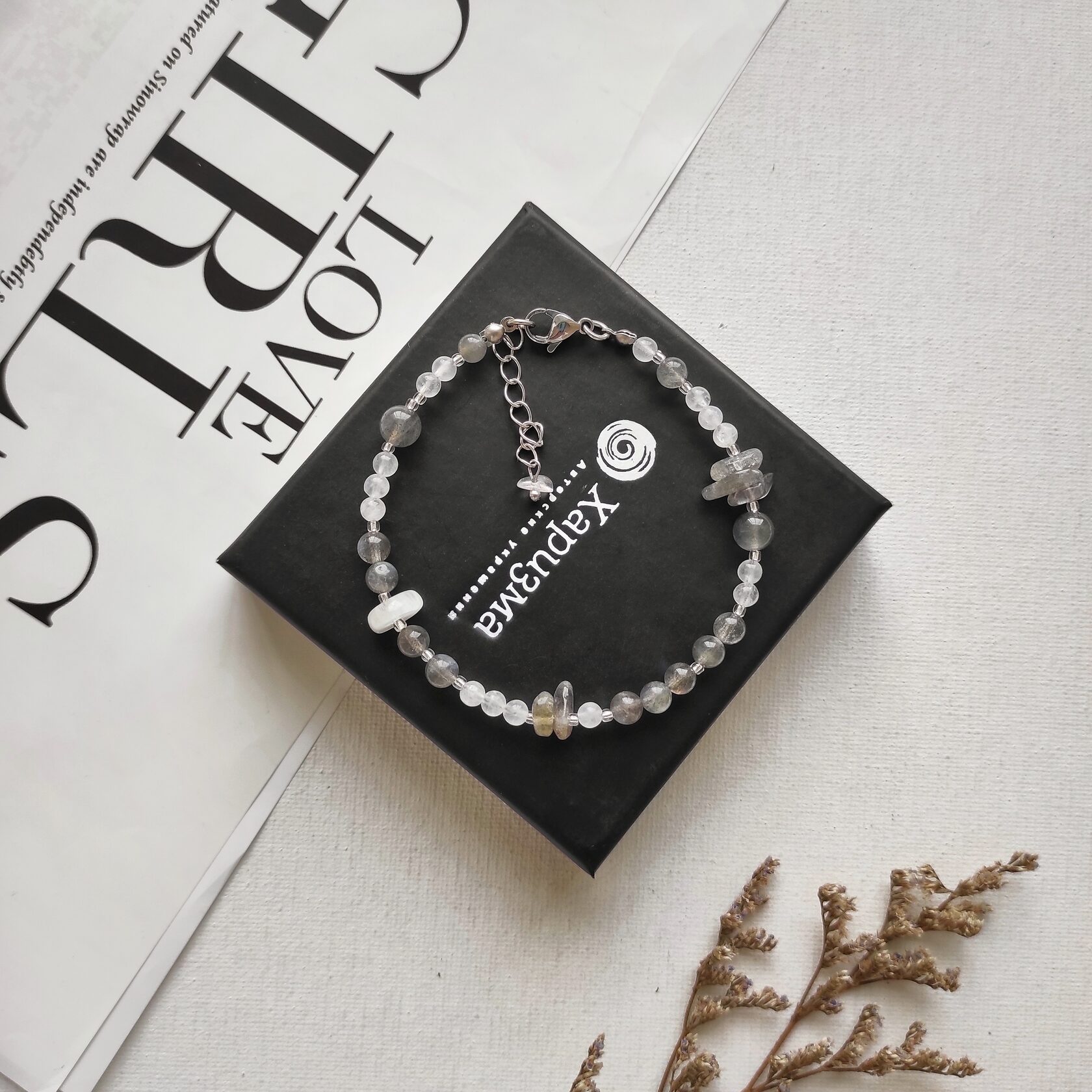 Браслет из лабрадора и лунного камня