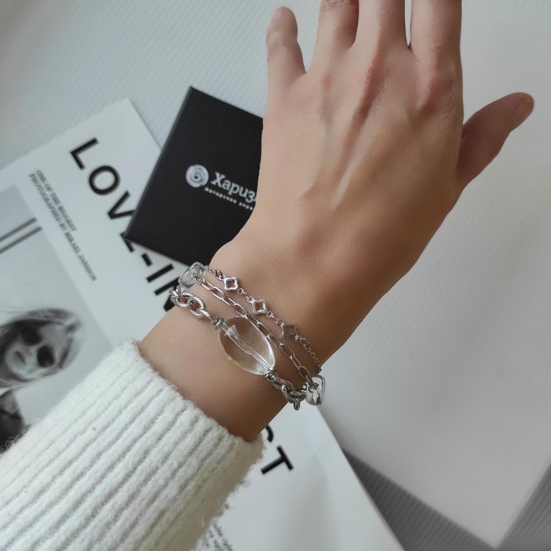 Многослойный браслет с горным хрусталем разной формы