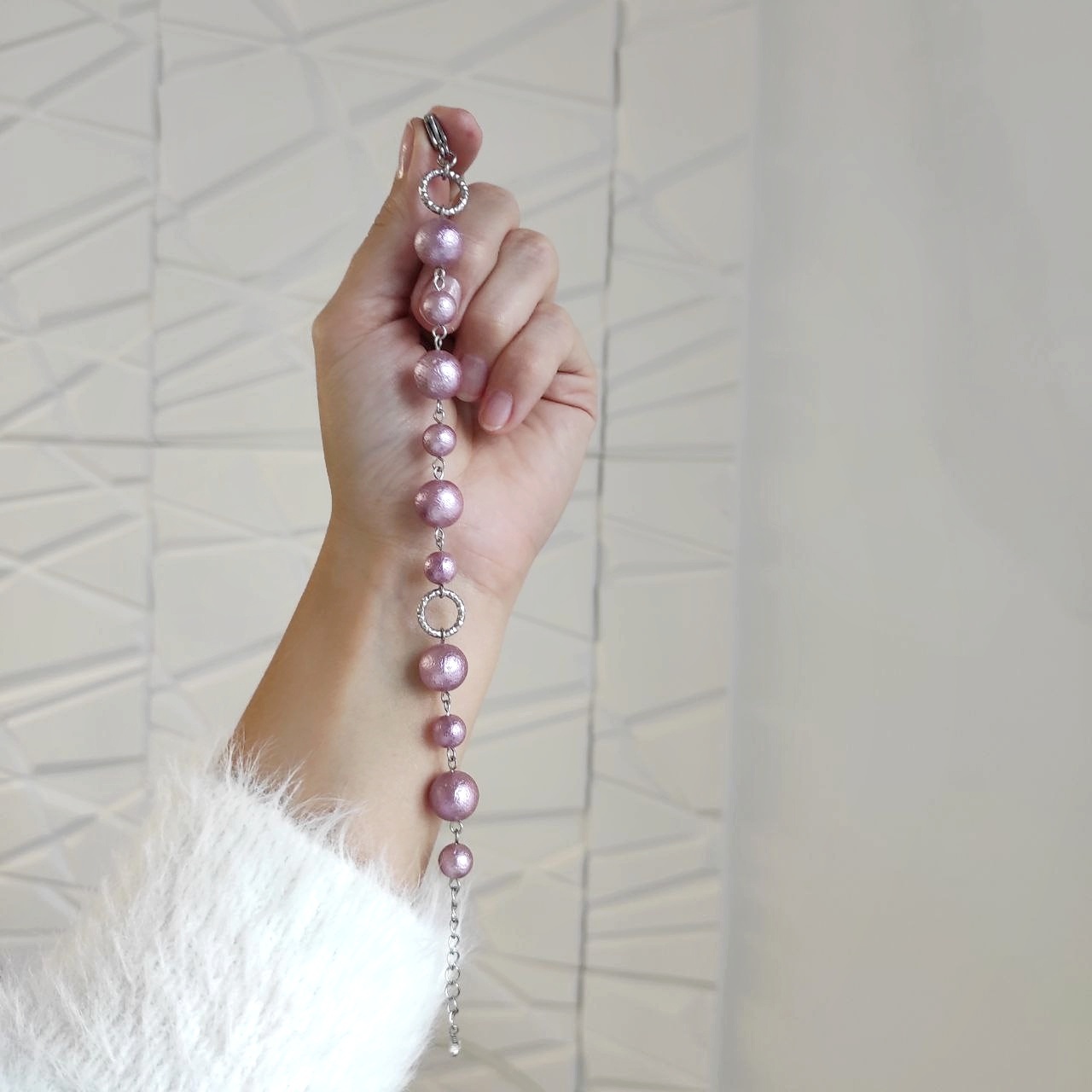 Браслет из лилового хлопкового жемчуга