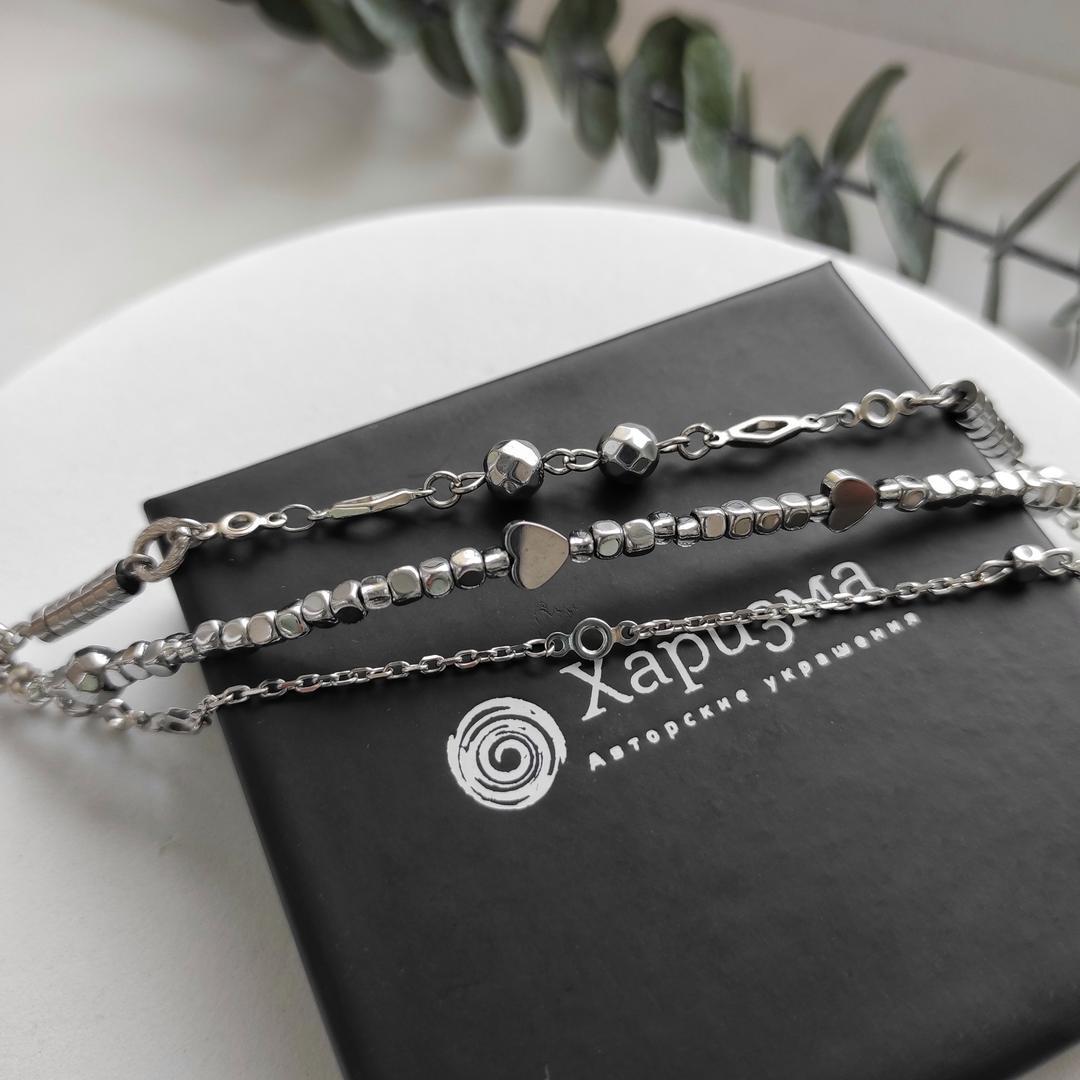 Браслет многослойный из серебристого гематита