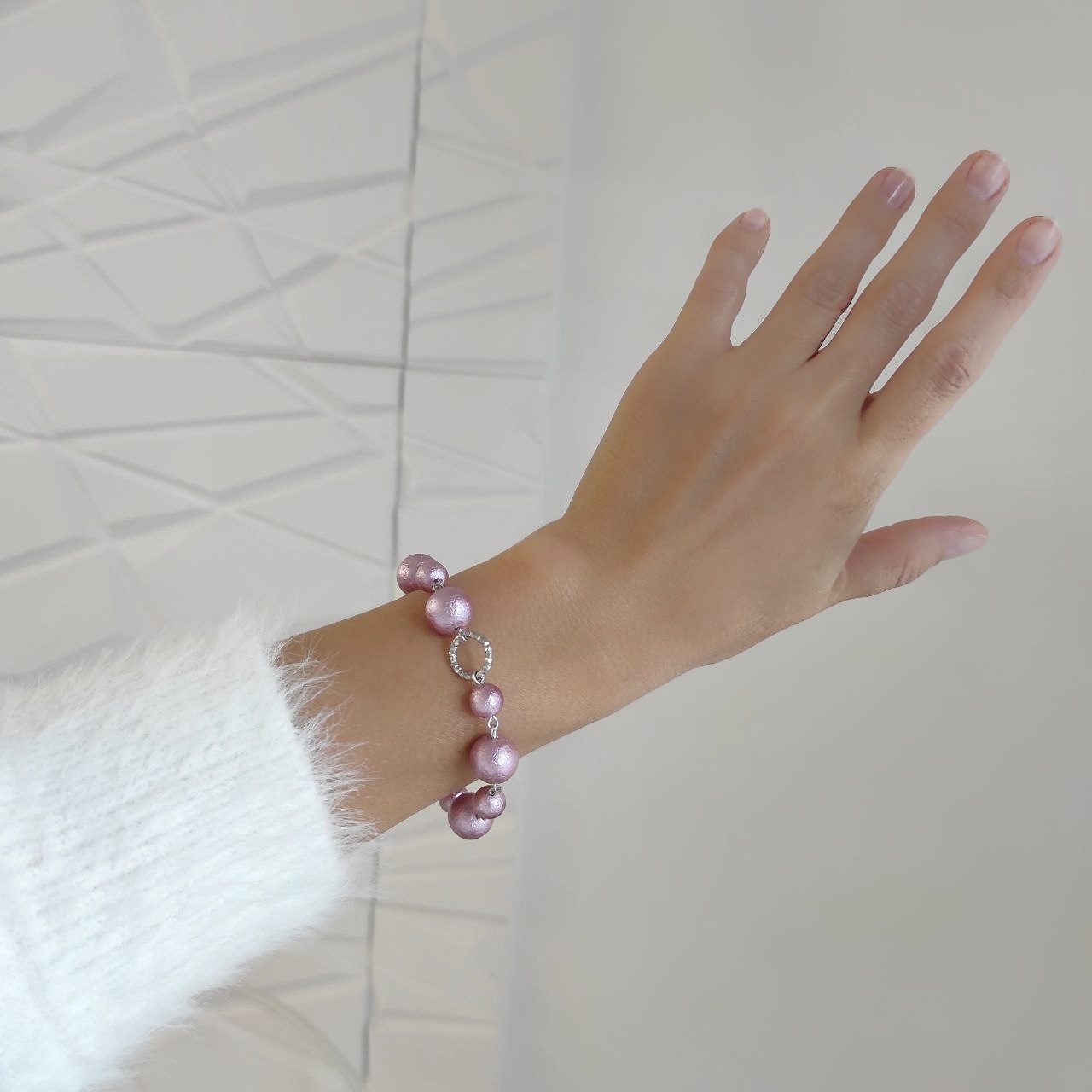 Браслет из лилового хлопкового жемчуга