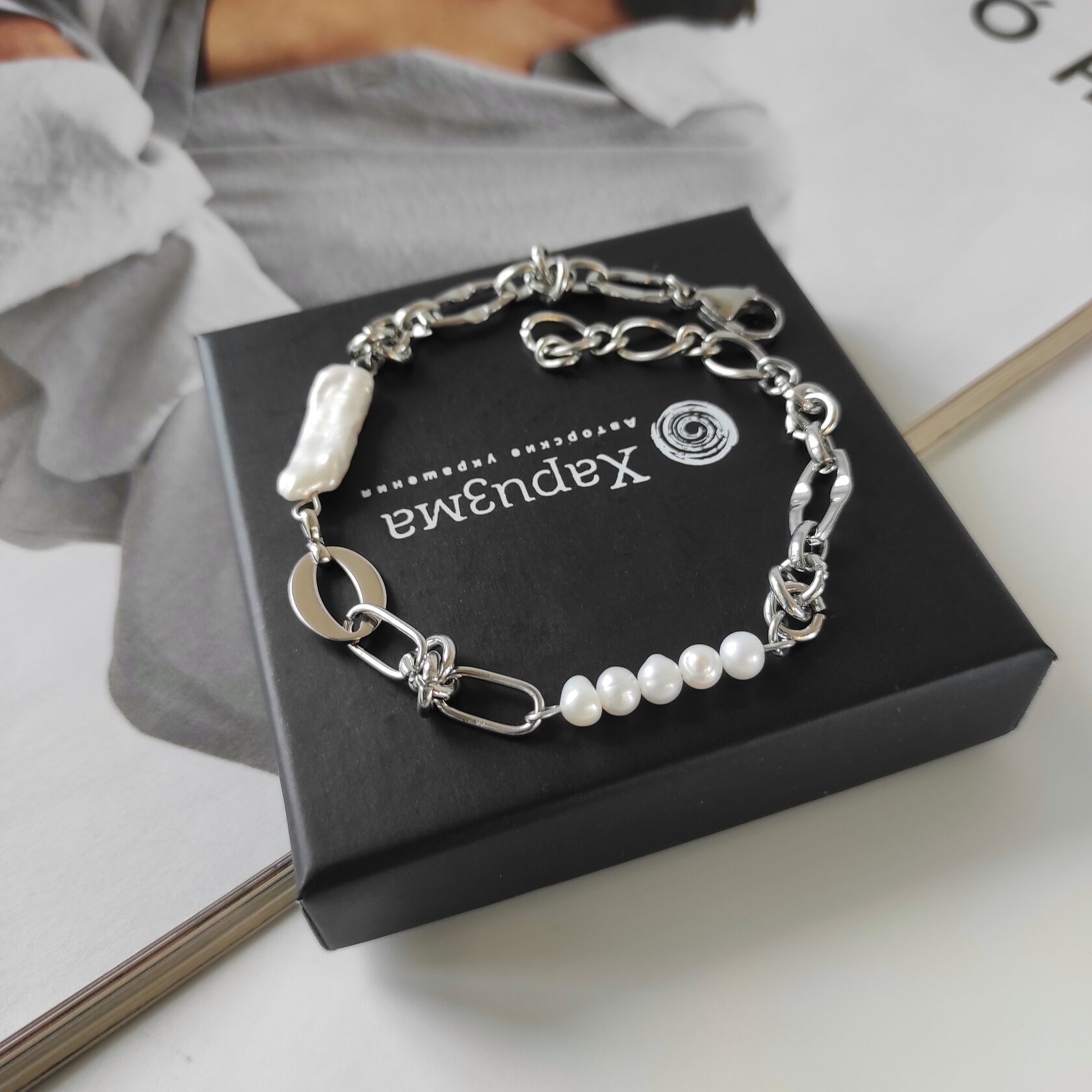 Браслет - цепь с жемчугом Бива