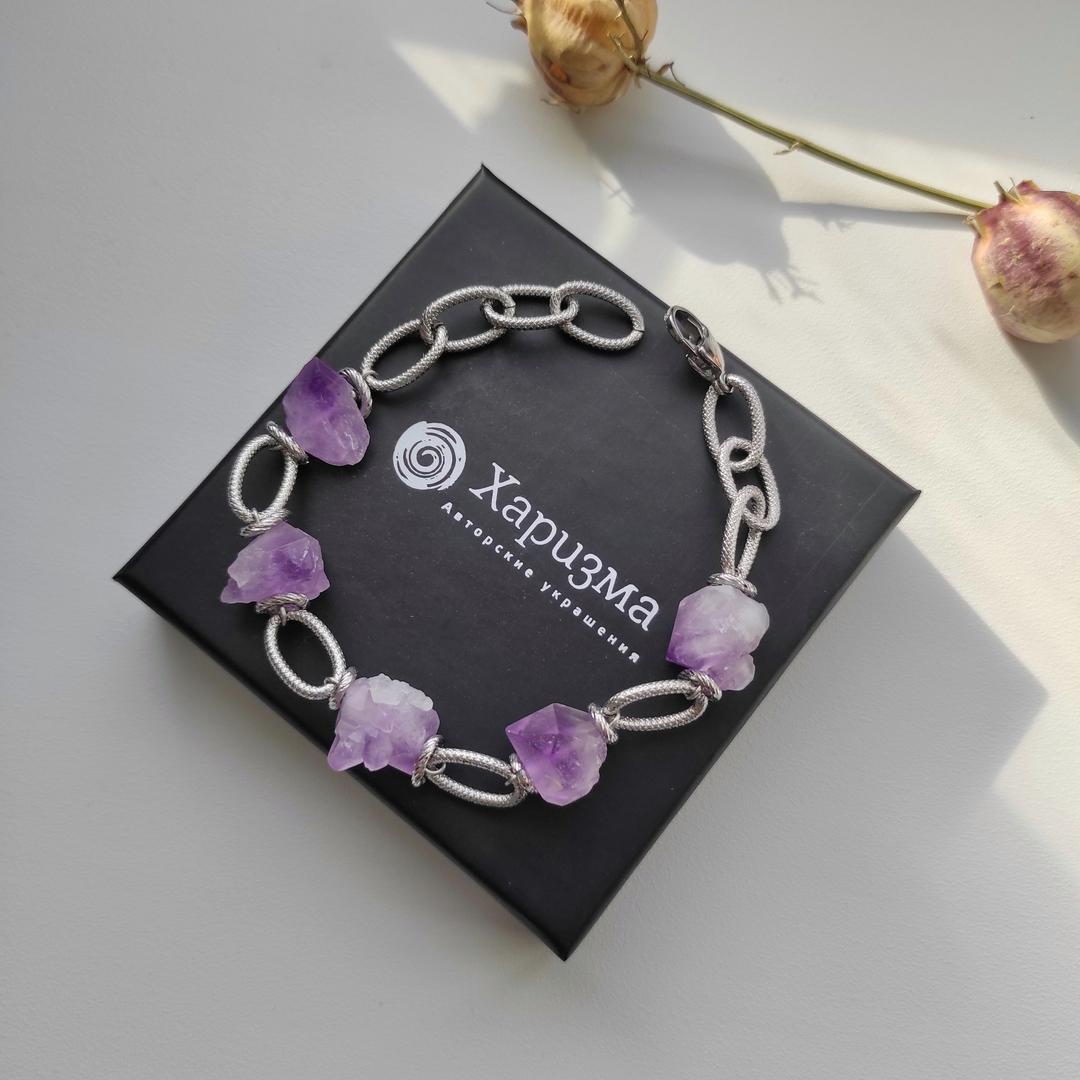 Браслет с необработанным аметистом