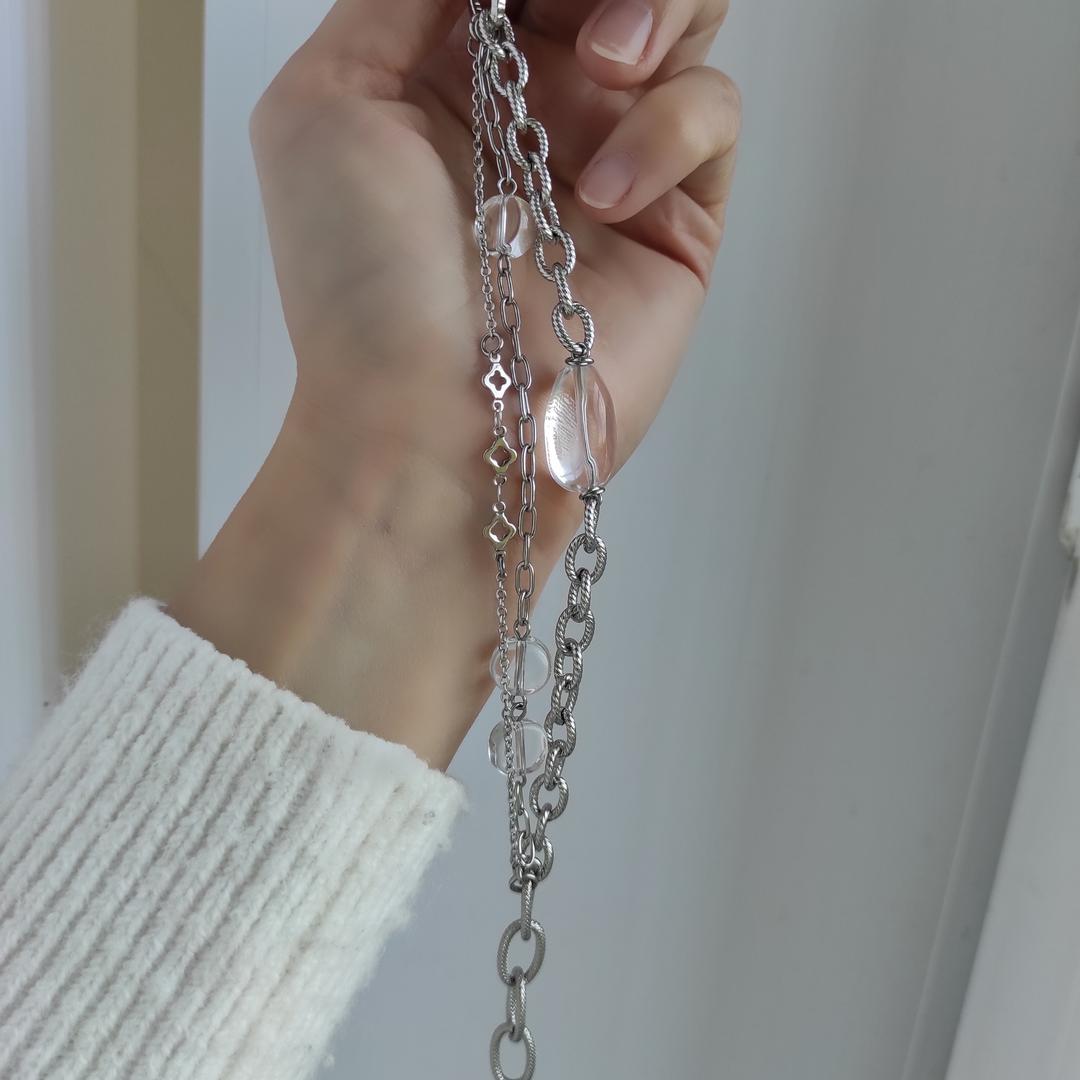 Многослойный браслет с горным хрусталем разной формы