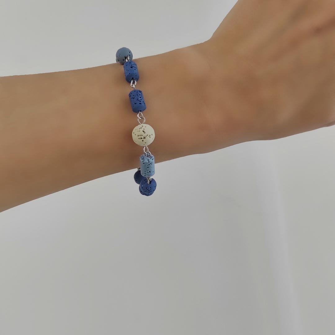 Браслет из вулканита, сине-голубые оттенки