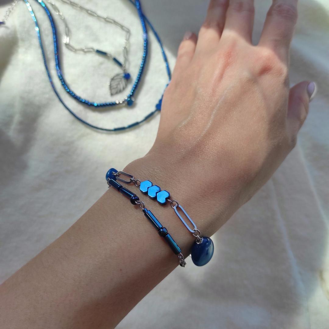 Браслет из гематита синие оттенки