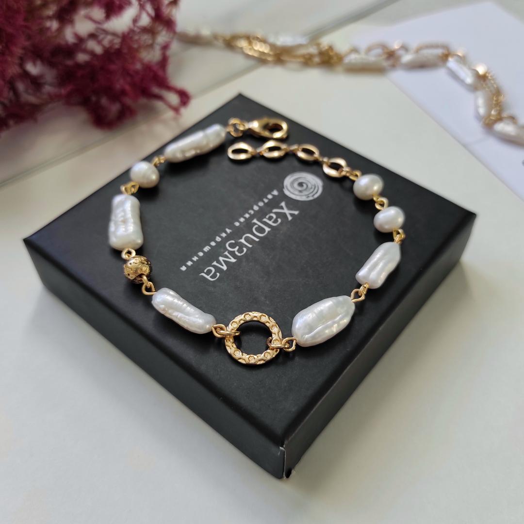 Браслет с жемчугом Бива в позолоченной фурнитуре