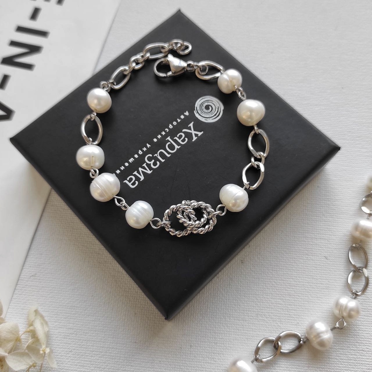 Браслет - трансформер из жемчуга в фурнитуре из стали