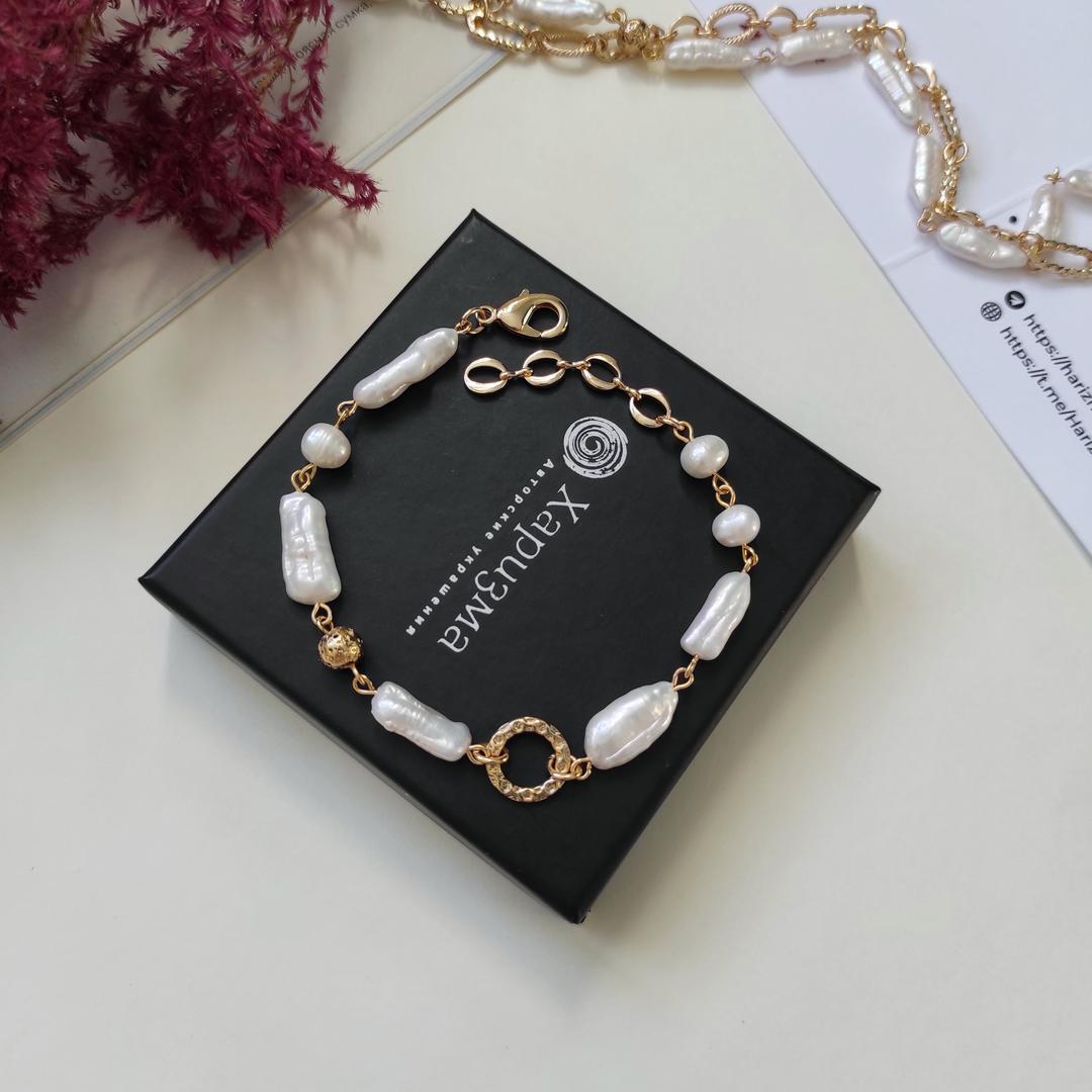 Браслет с жемчугом Бива в позолоченной фурнитуре