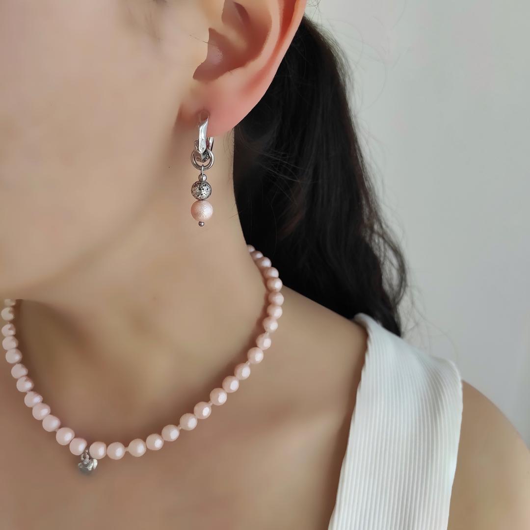 Серьги - трансформеры с хлопковым жемчугом нежно - розового цвета