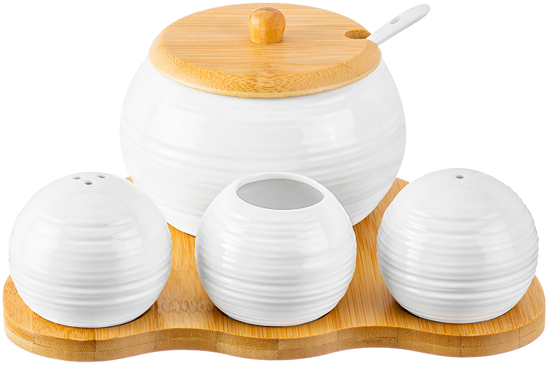 БЫЛО 1191 руб! Набор 4 пр. - Сахарница+Вазочка под зубоч. и набор д/спец. 2 пр.на бам.подстав 20*17*9 см