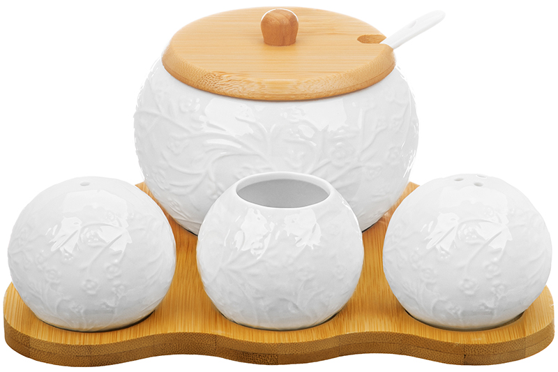 БЫЛО 1191 руб! Набор 4 пр. - Сахарница+Вазочка под зуб.и набор для спец.2 пр.на бам.под 20*17*9 см