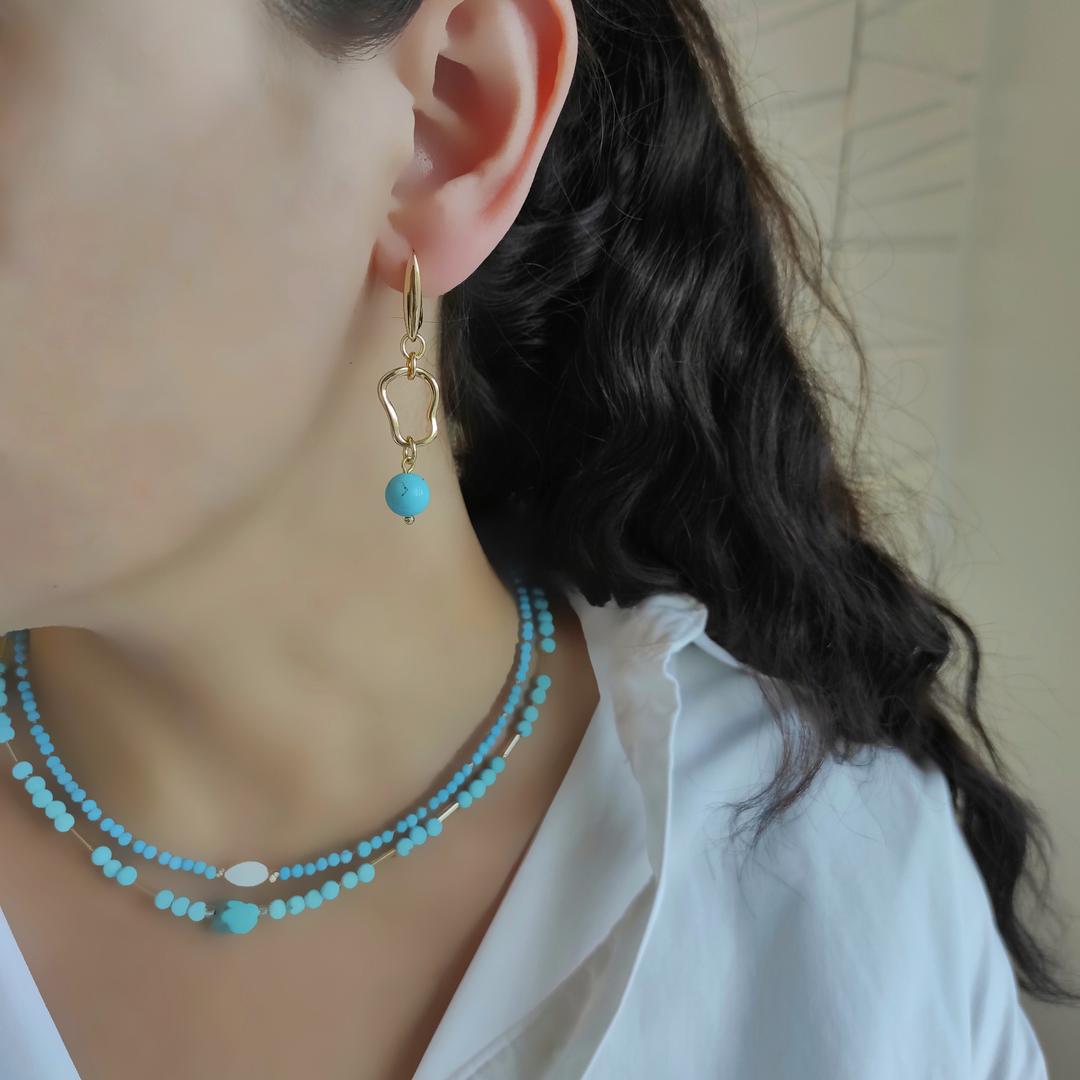 Серьги с турквенитом, варисцитом, перламутром