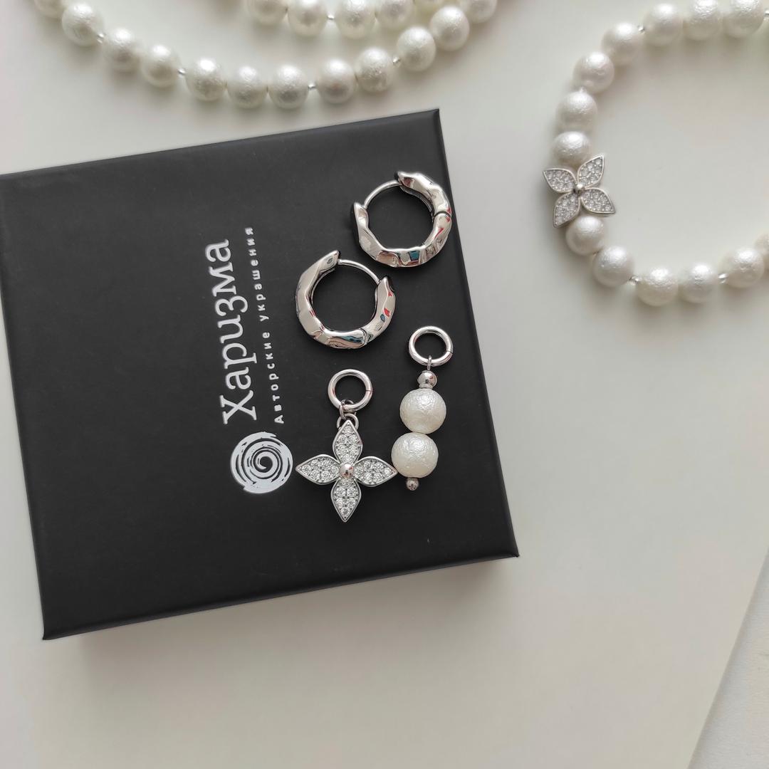 Серьги - трансформеры с хлопковым жемчугом