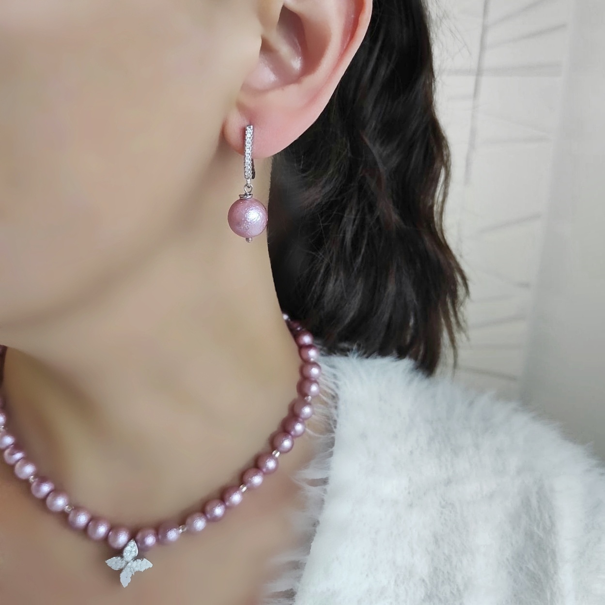 Серьги из лилового хлопкового жемчуга