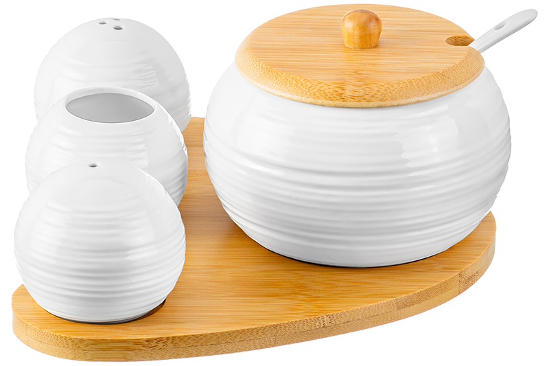 БЫЛО 1191 руб! Набор 4 пр. - Сахарница+Вазочка под зубоч. и набор д/спец. 2 пр.на бам.подстав 20*17*9 см