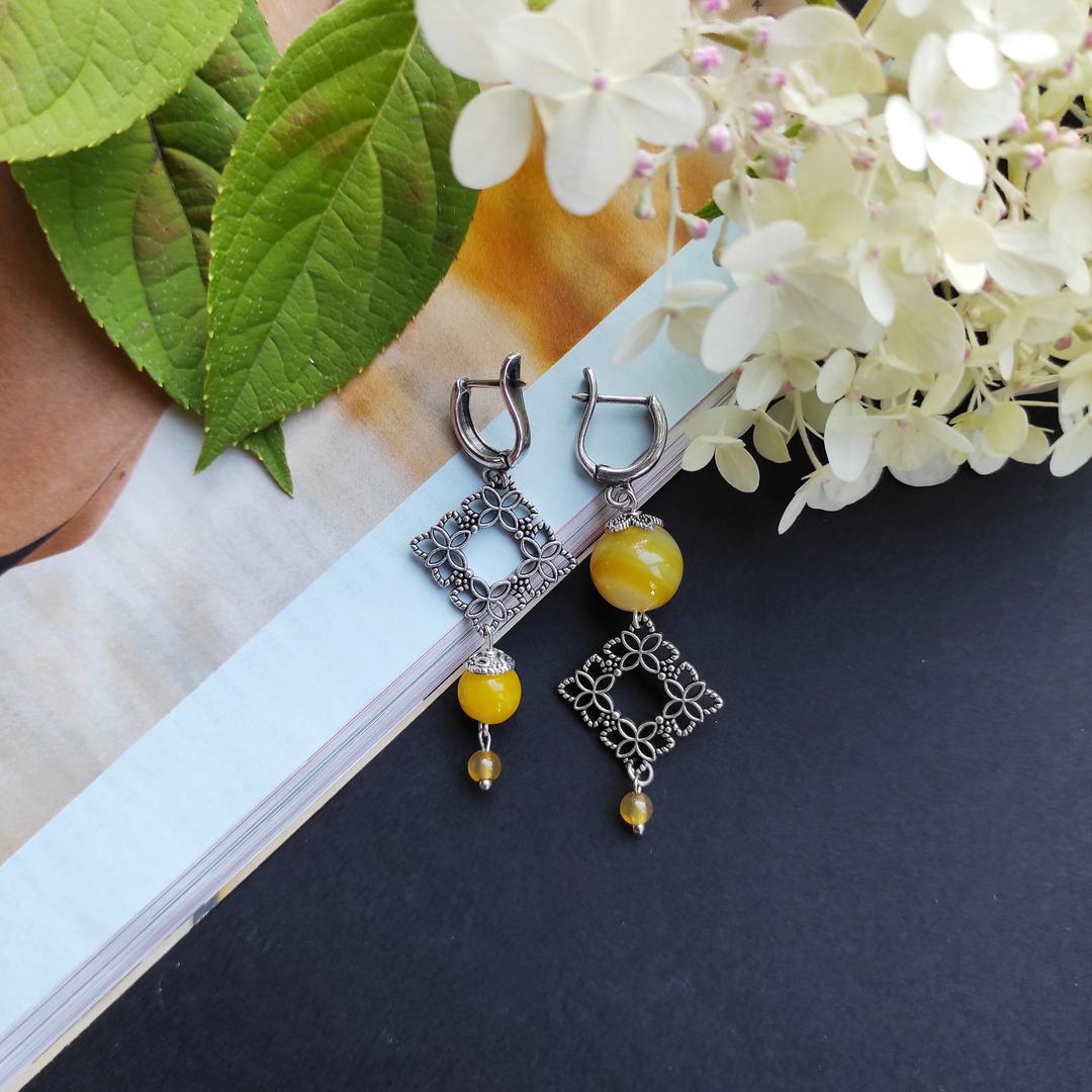 Серьги с желтым агатом Ромб