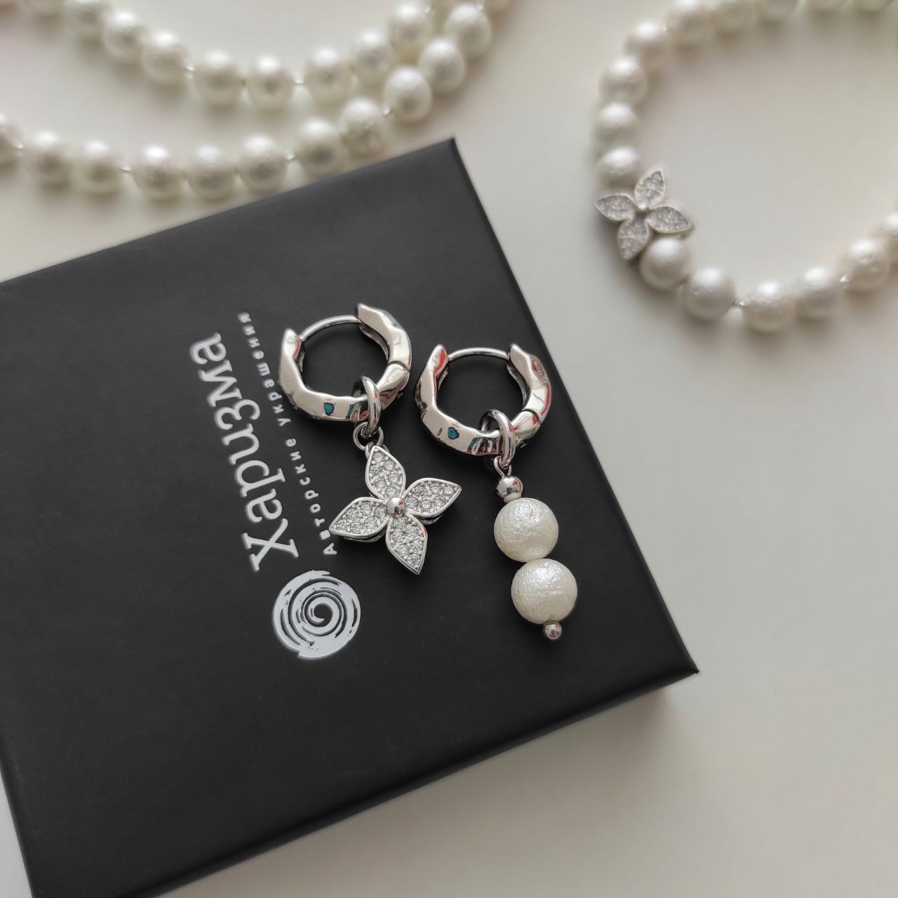 Серьги - трансформеры с хлопковым жемчугом