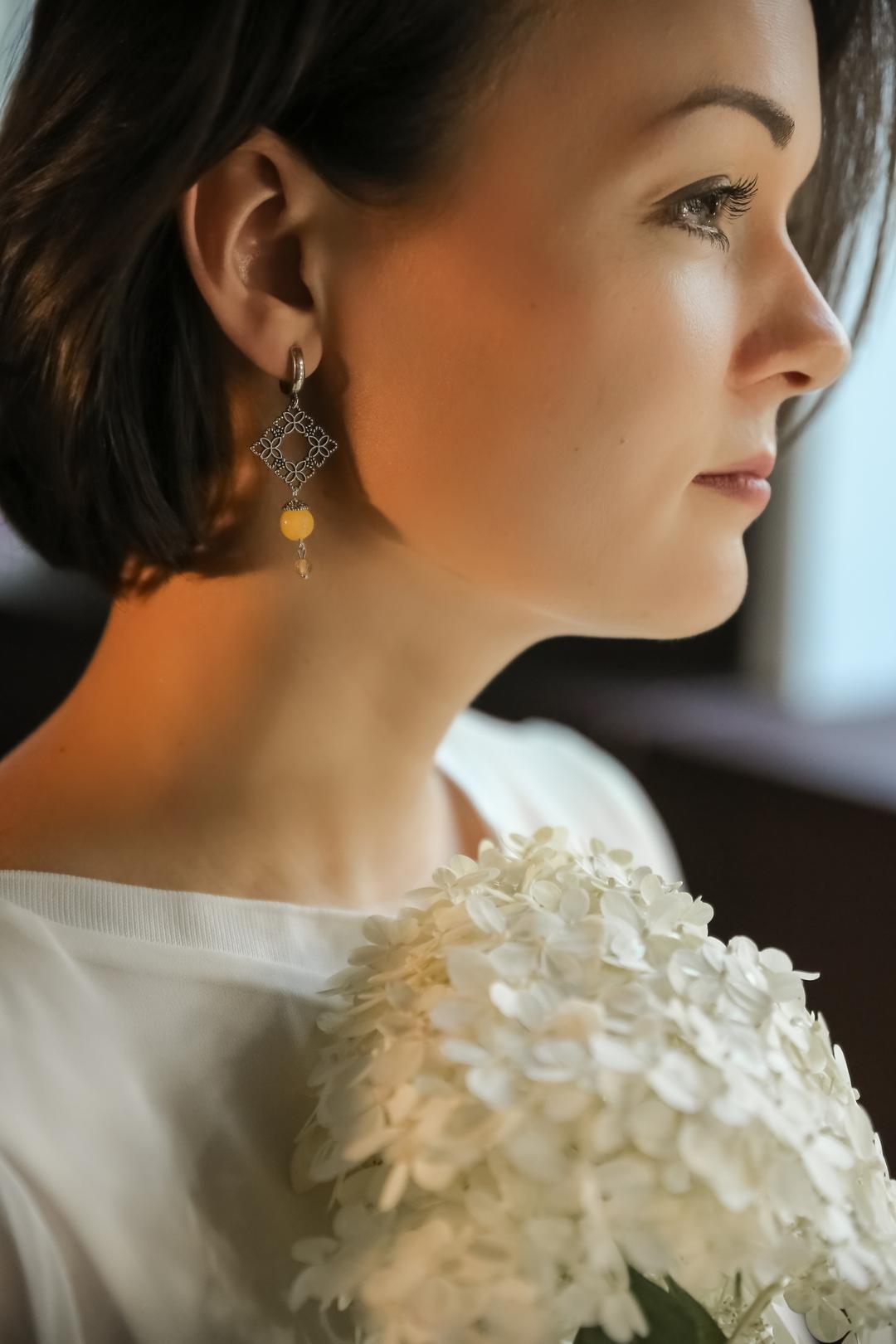 Серьги с желтым агатом Ромб