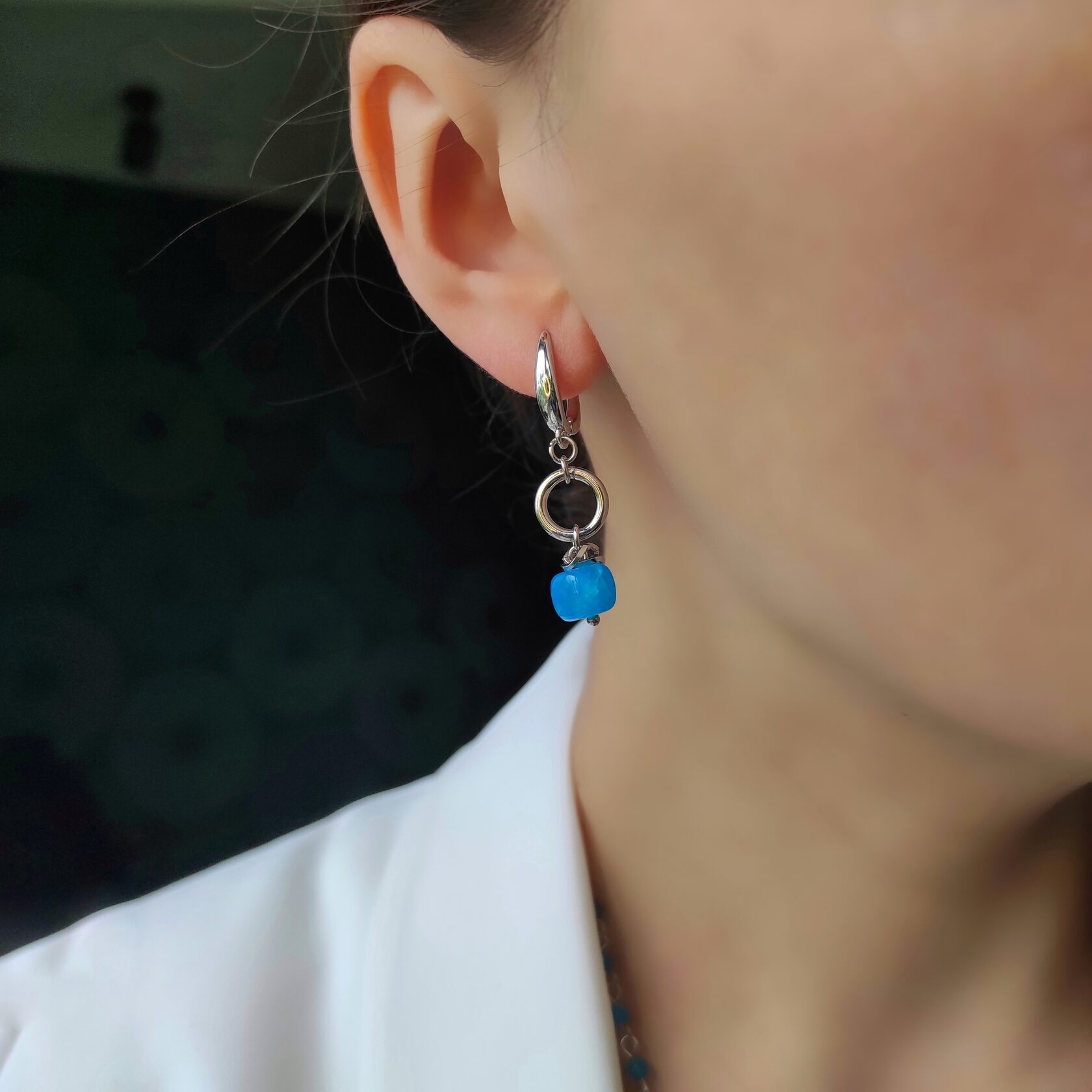 Серьги с сине - голубым агатом