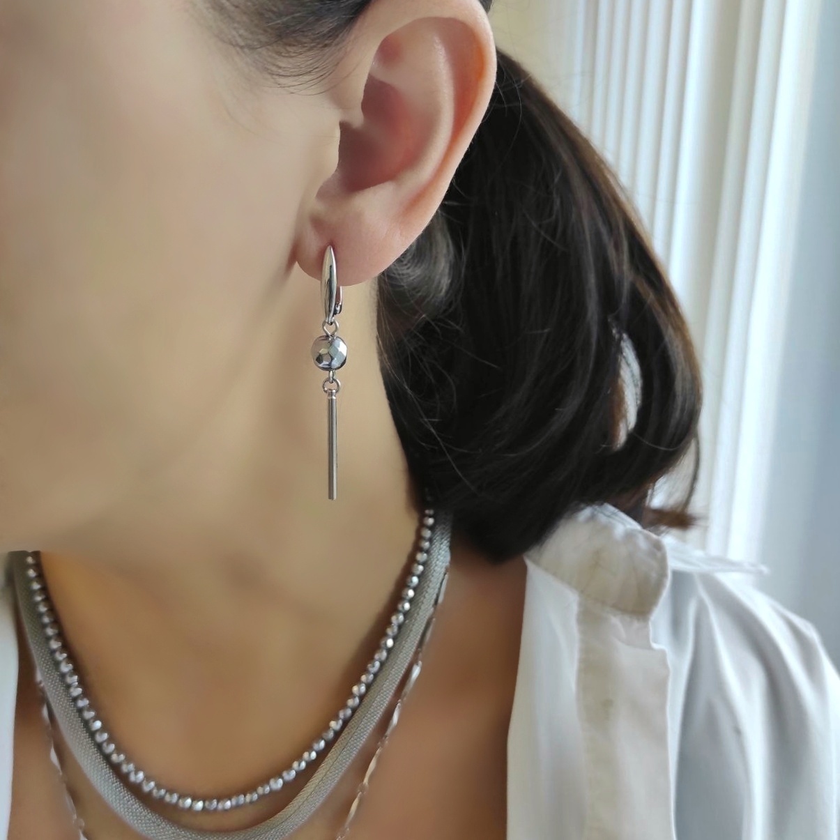 Серьги ювелирная бижутерия с гематитом серебристого цвета