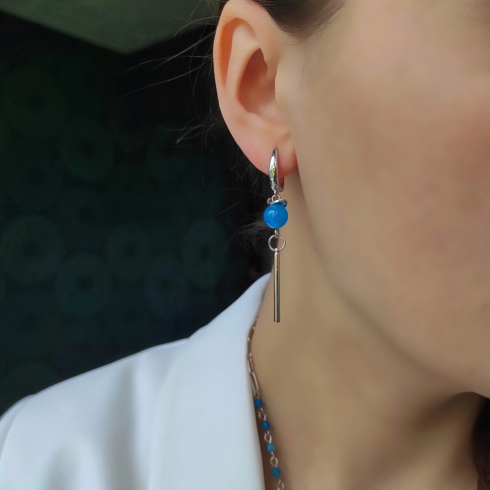 Серьги с сине - голубым агатом