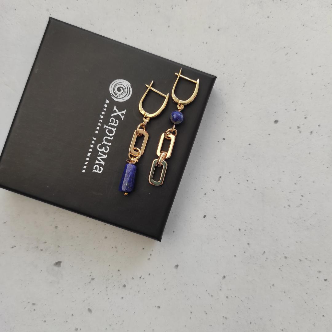 Серьги с лазуритом в позолоченной фурнитуре