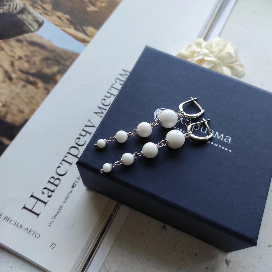 Серьги с белым агатом 4 камня