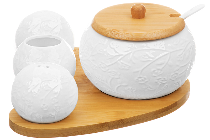 БЫЛО 1191 руб! Набор 4 пр. - Сахарница+Вазочка под зуб.и набор для спец.2 пр.на бам.под 20*17*9 см