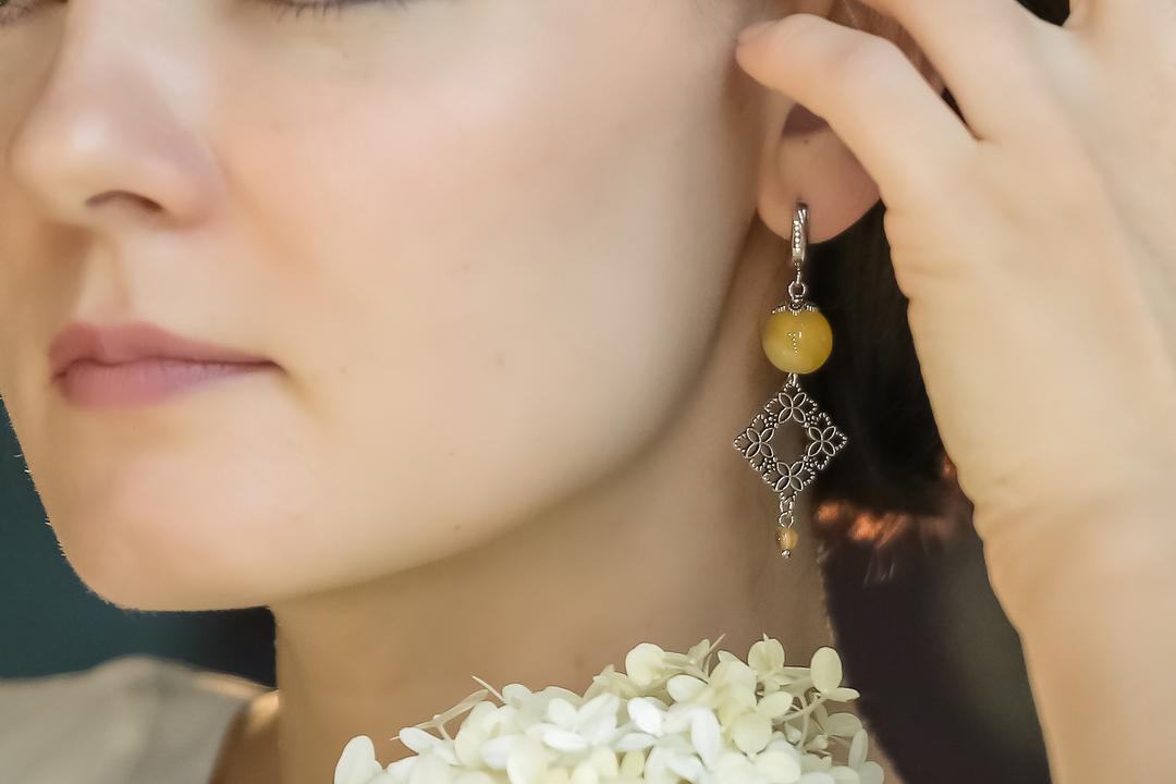 Серьги с желтым агатом Ромб