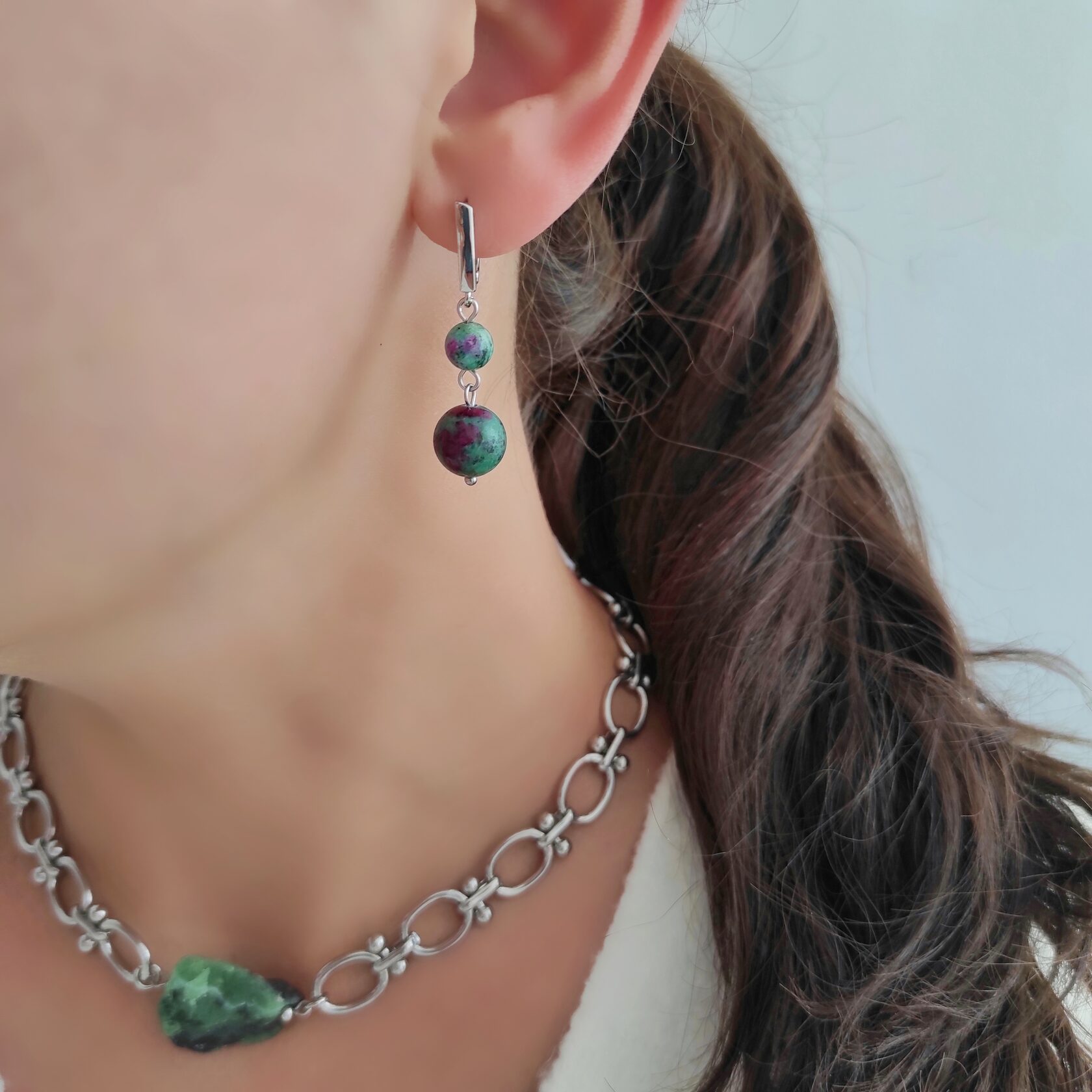 Серьги с цоизитом